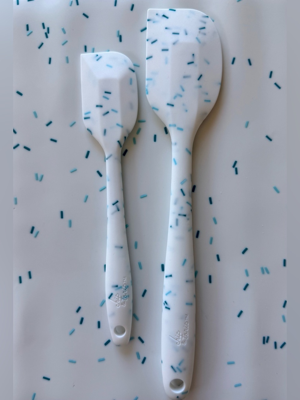 Silicone Spatula Set in White with Blue Confetti